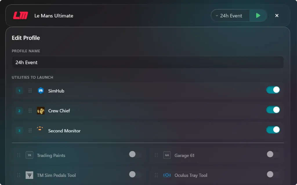 Per-game profiles in SimLauncher