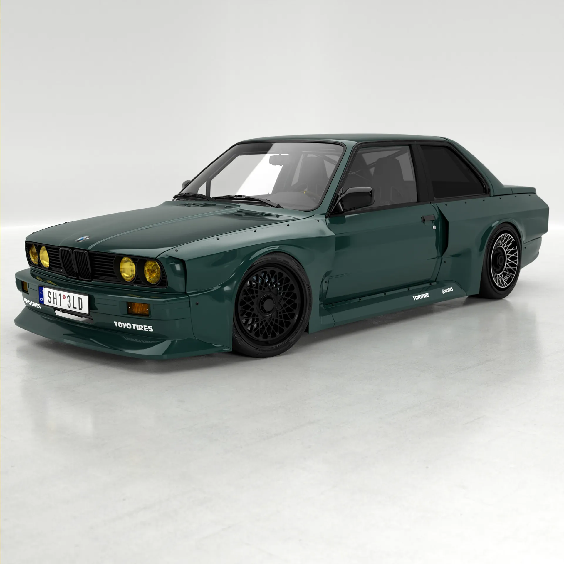 BMW E30 M3 Widebody, rear three-quarter angle