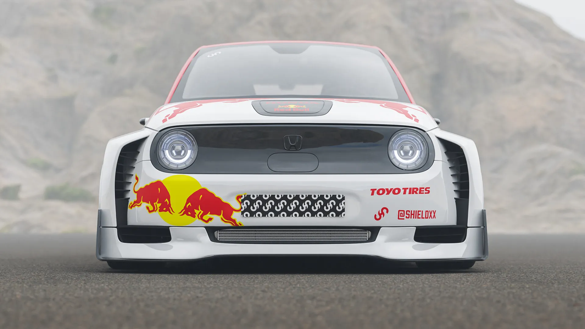 Honda E in Red Bull Racing livery, detail shot
